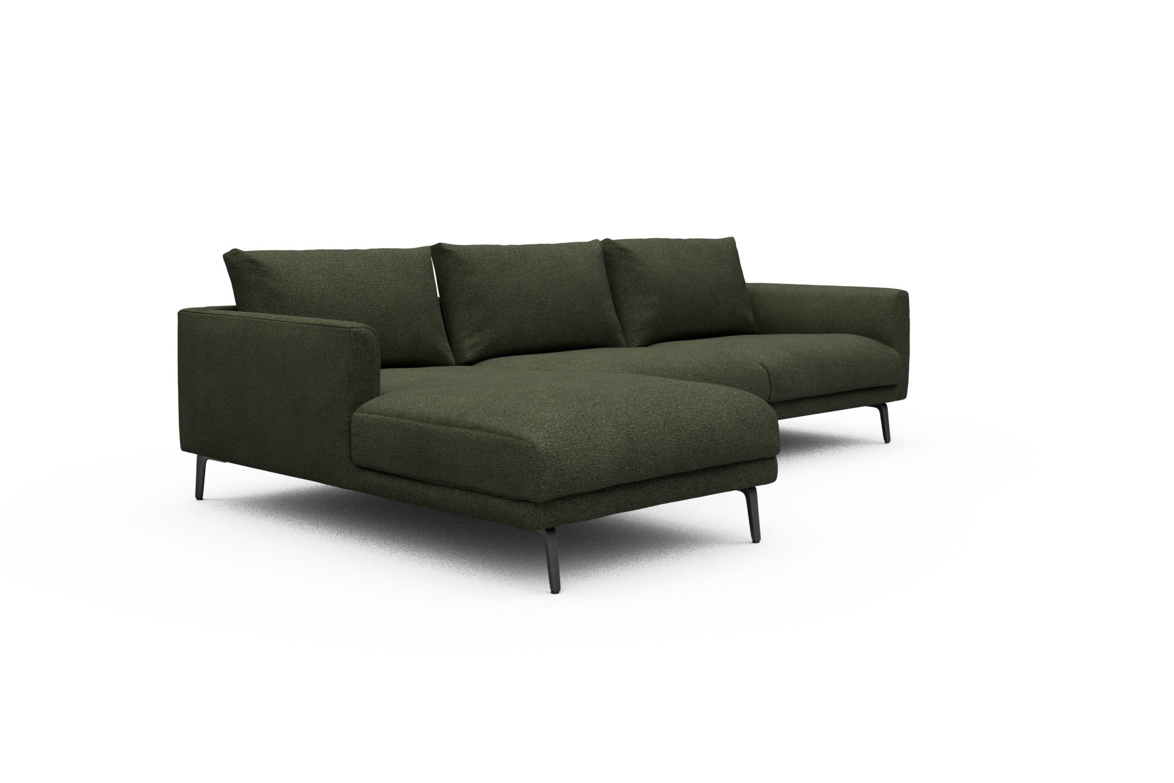 Ecksofa Karl Chaiselongue links mit 2,5-Sitzer Boucle-Forest-Green