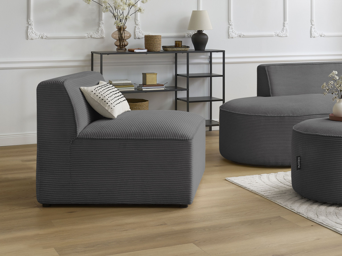 Bobochic Rousseau Sofamodul 1-Sitzer Cordsamt Dunkelgrau
