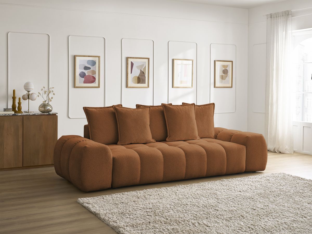 Bobochic Everest Sofa 3-Sitzer, 5 Kissen Melange-Stoff Orange