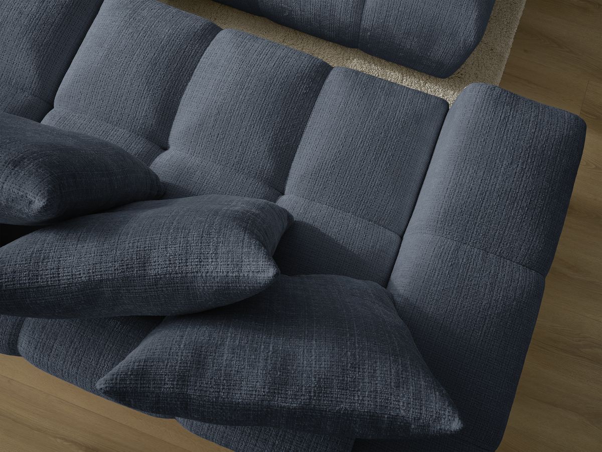 Bobochic Anakin Schlafsofa 3-Sitzer mit Bettkasten und Pouf, 6 Kissen Strukturstoff Dunkelblau
