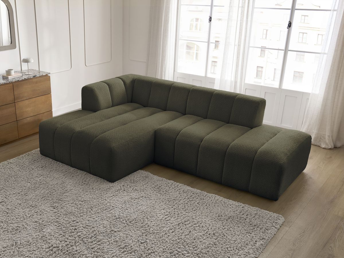 Bobochic Annecy Ecksofa Bouclé-Stoff Grün Ecke links