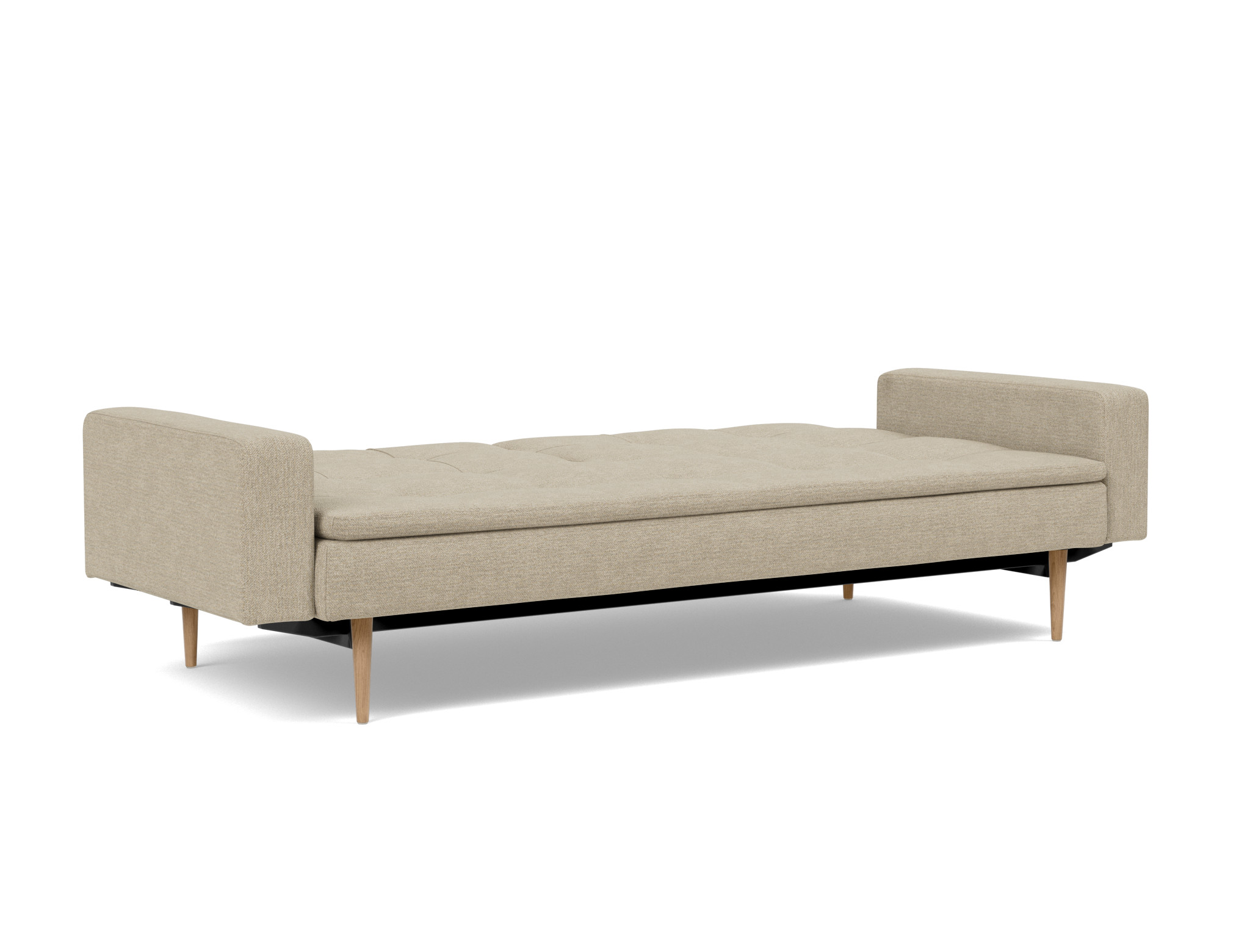 Schlafsofa Dublexo mit Armlehnen Strukturierter Stoff Taura 356-Sand Beine Styletto Eiche hell