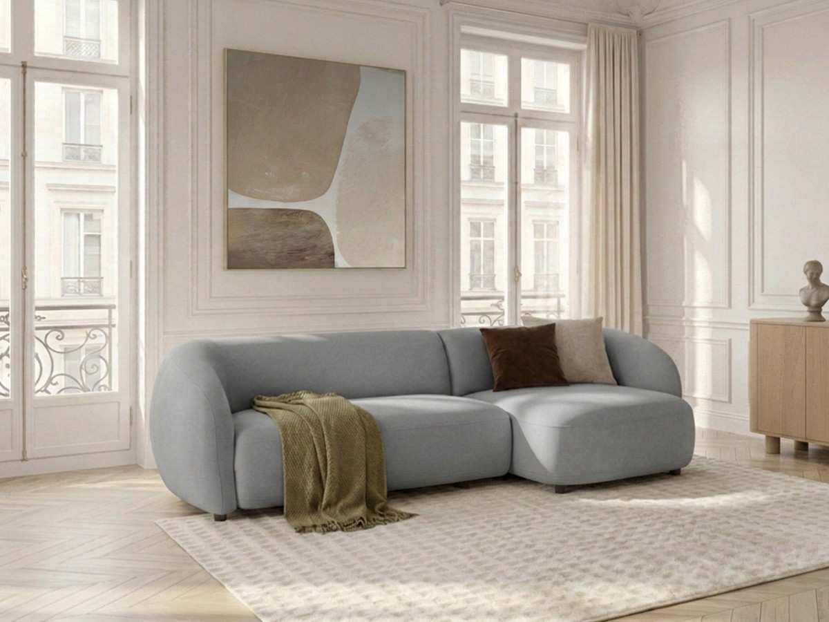 Bobochic Halo Ecksofa mit Schlaffunktion Stoff Grau Ecke rechts