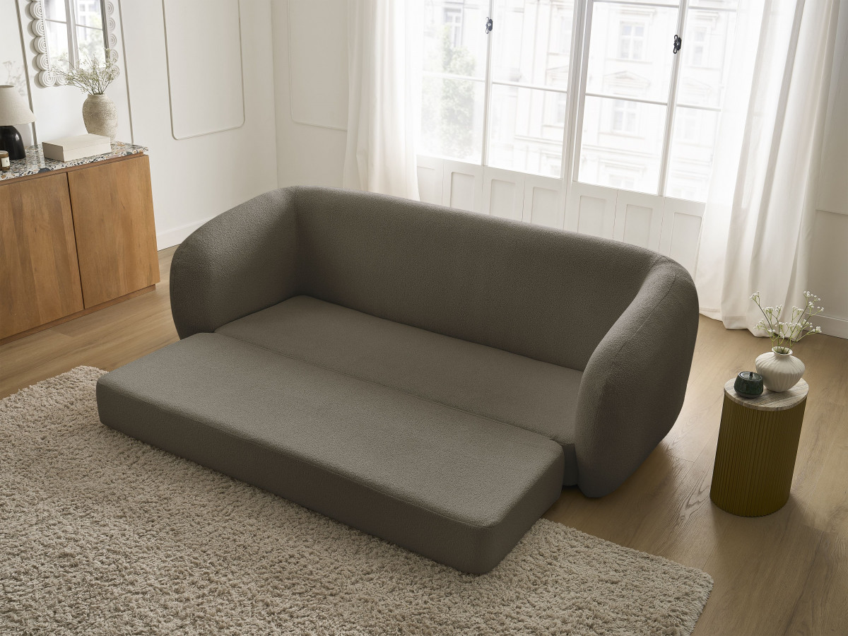 Bobochic Neyo Schlafsofa 3-Sitzer Bouclé-Stoff Braun