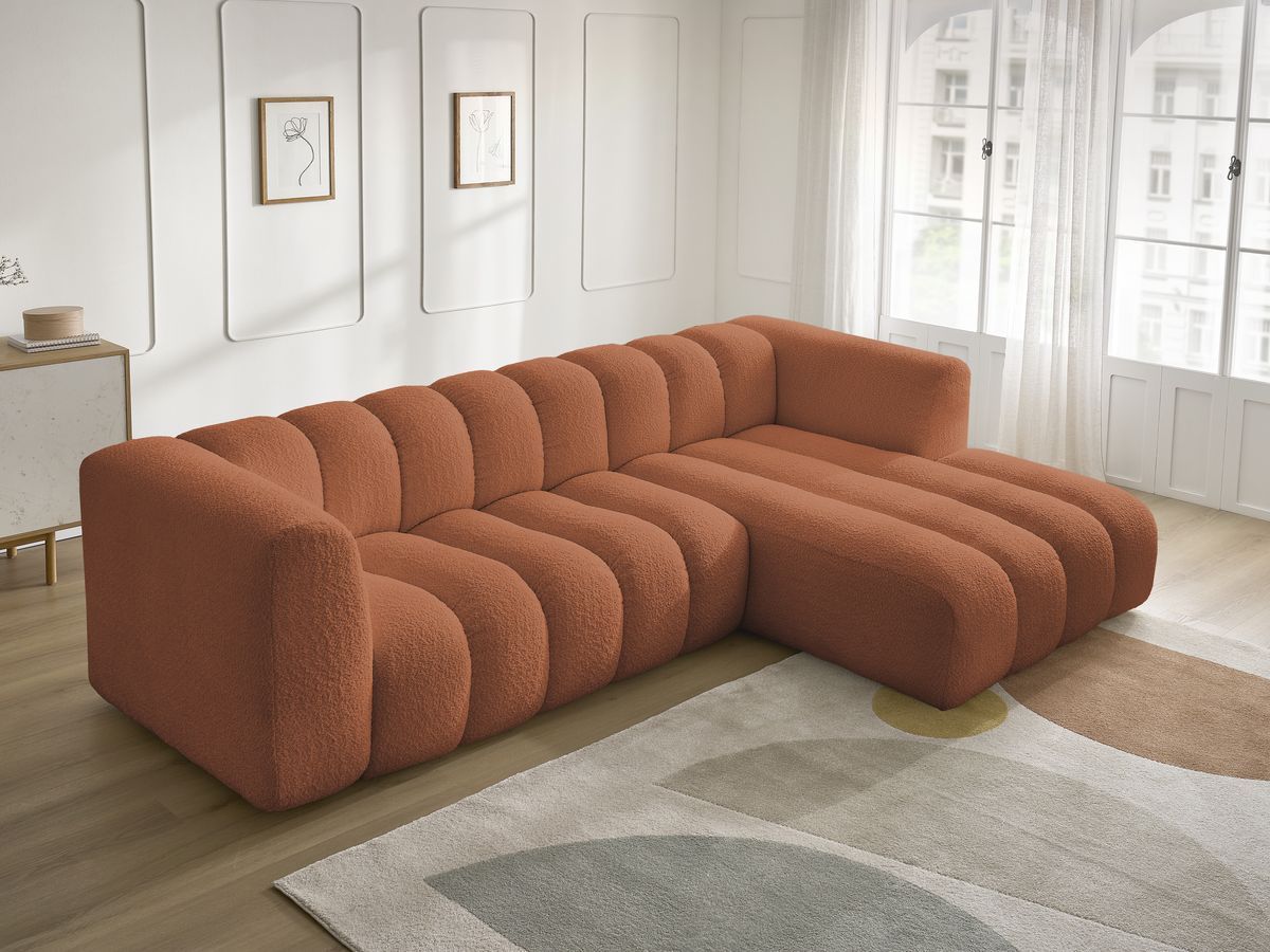 Bobochic Talia Ecksofa Bouclé-Stoff Orange Ecke rechts