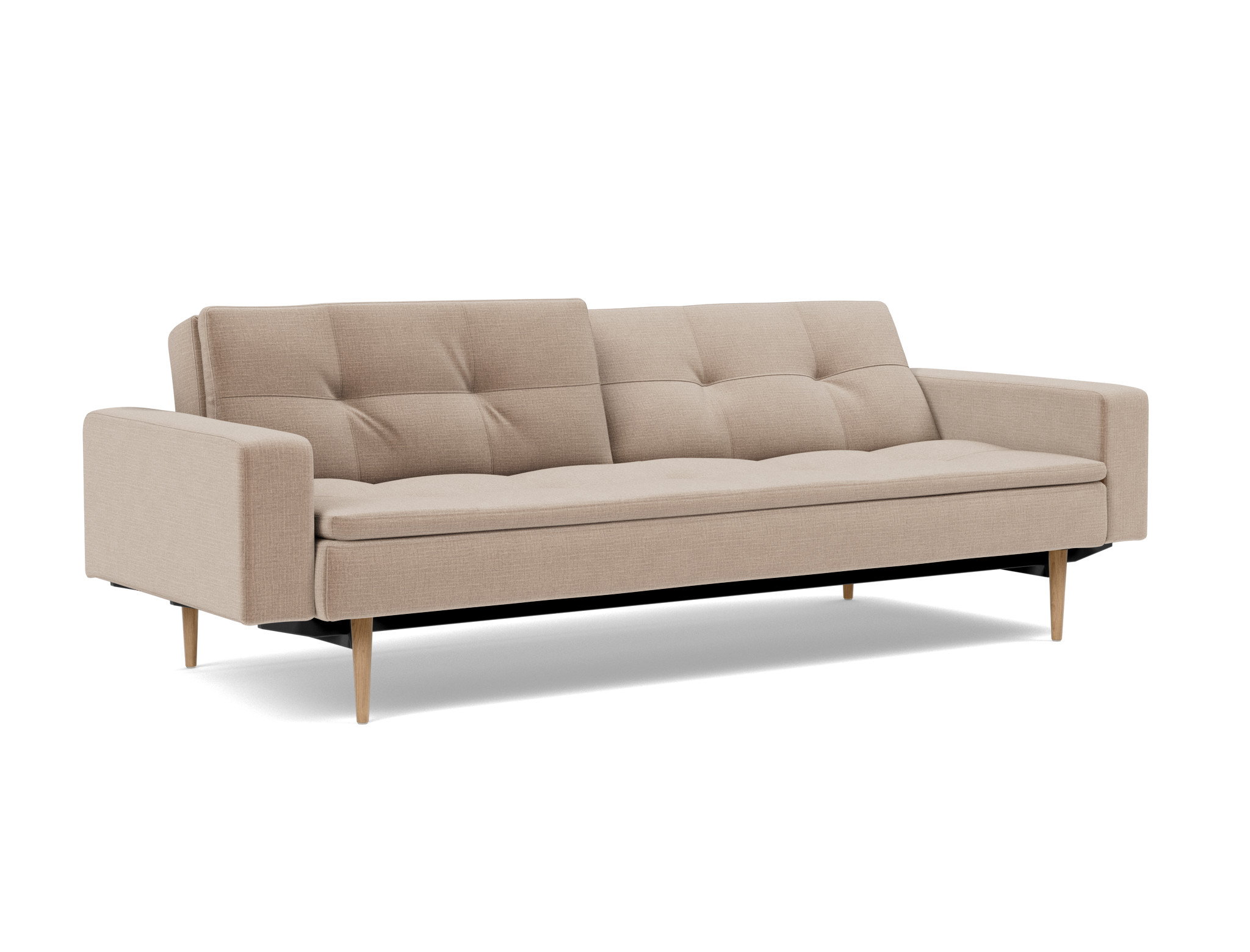 Schlafsofa Dublexo mit Armlehnen Chenille Esina 417-Mocha Beine Styletto Eiche hell
