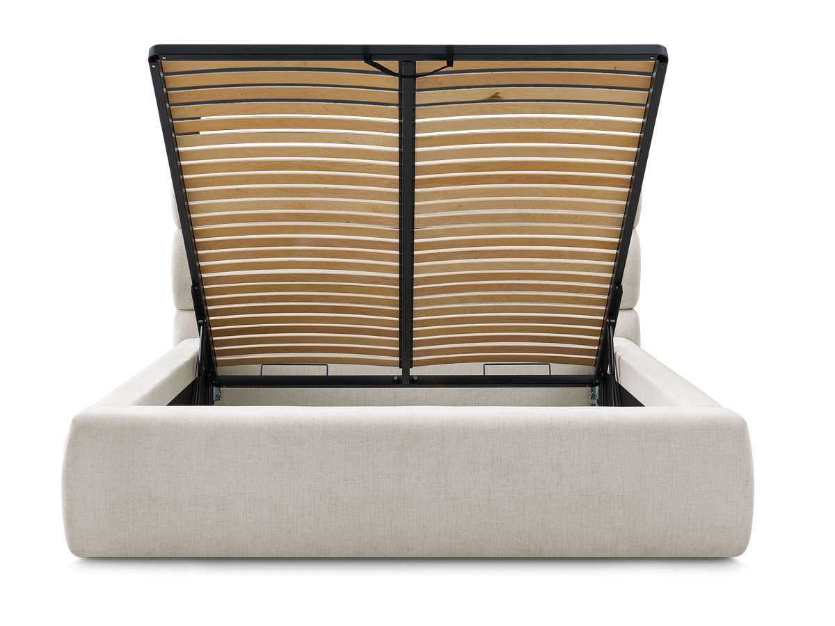 Bobochic Jagna Polsterbett mit Bettkasten Stoff Beige, Liegefläche 140 × 190 cm