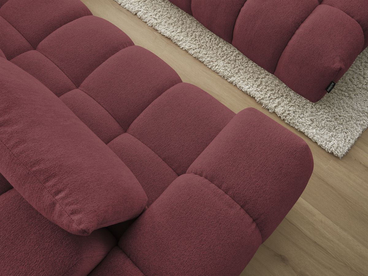 Bobochic Everest Ecksofa mit Schlaffunktion und Pouf, 4 Kissen Melange-Stoff Rot Ecke rechts