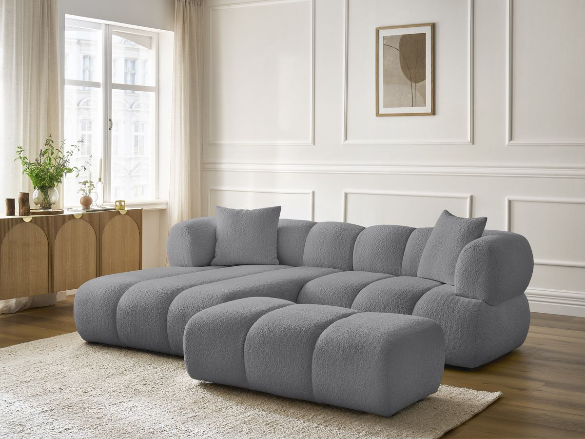 Bobochic Pamira Ecksofa mit Pouf Bouclé-Stoff Dunkelgrau Ecke links