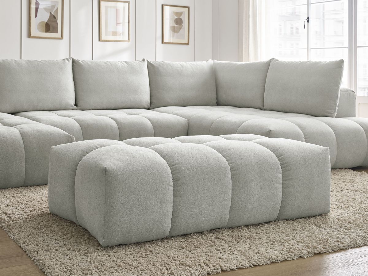 Bobochic Everest Wohnlandschaft mit Pouf, 6 Kissen Strukturstoff Hellgrau Ecke links