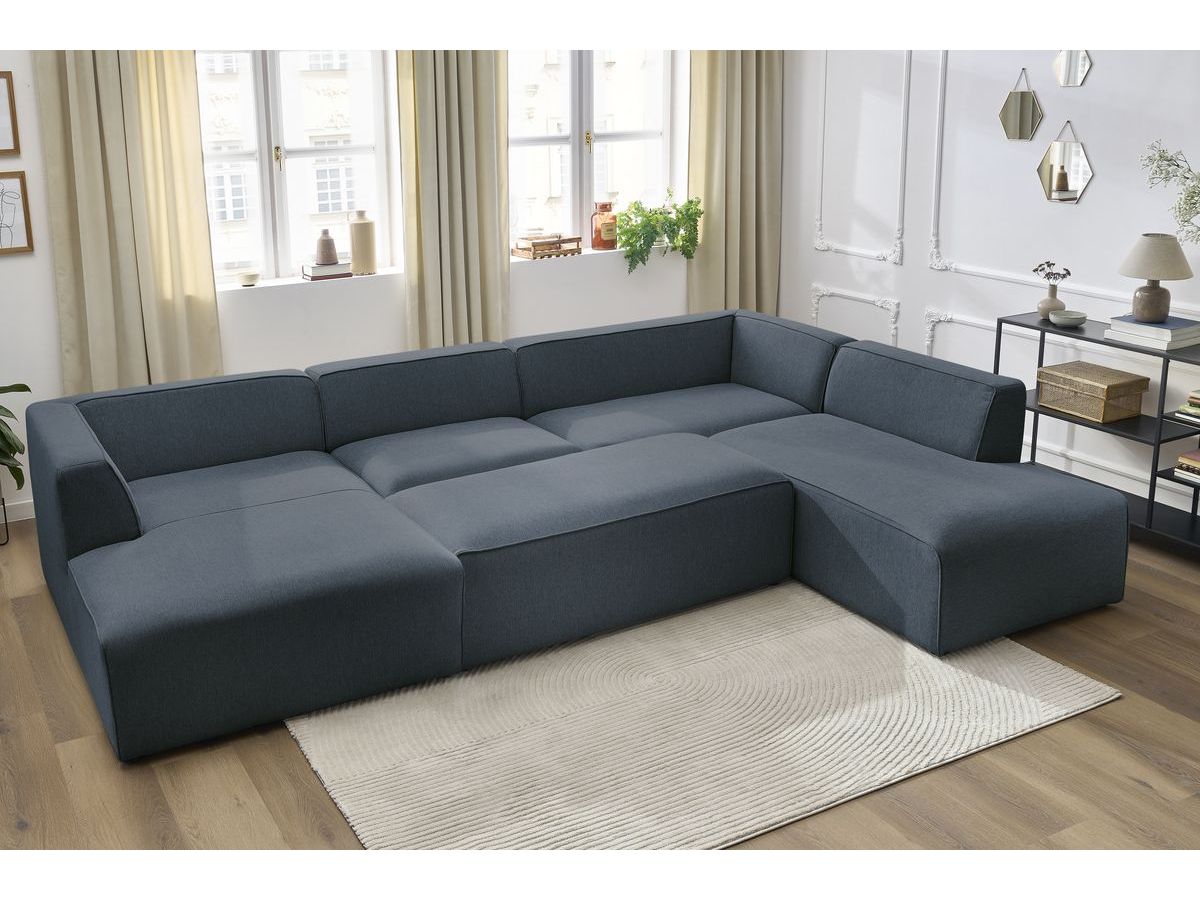 Bobochic Megeve Wohnlandschaft mit Pouf Melange-Stoff Dunkelblau Ecke links