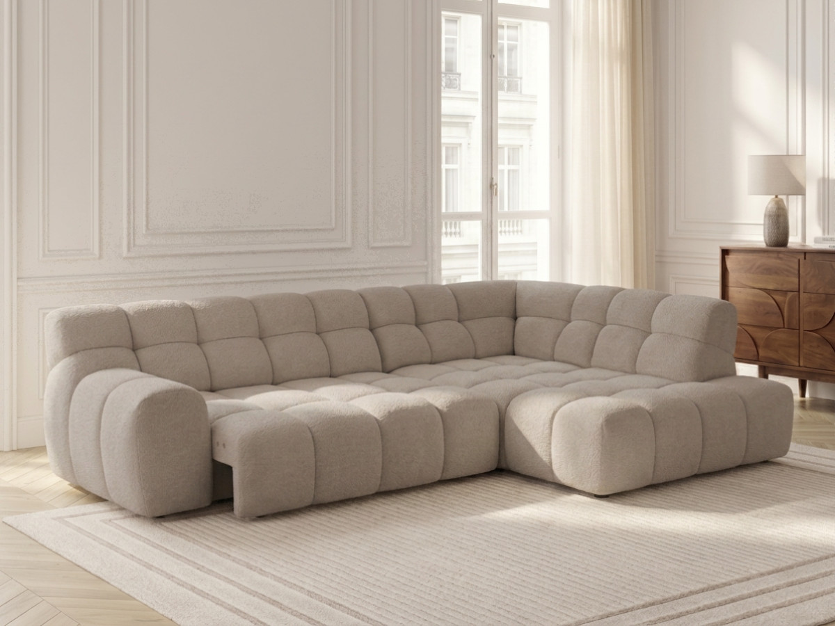 Bobochic Andre Ecksofa mit Schlaffunktion Chenille Beige Ecke rechts