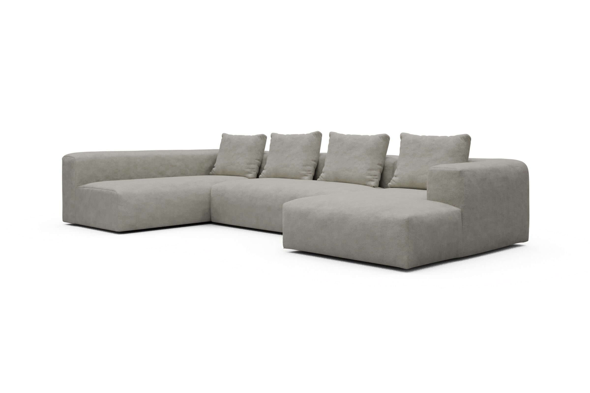 Wohnlandschaft Fred Chaiselongue rechts mit 2-Sitzer und lange Armlehne links Carreno-Moon-Stone-White
