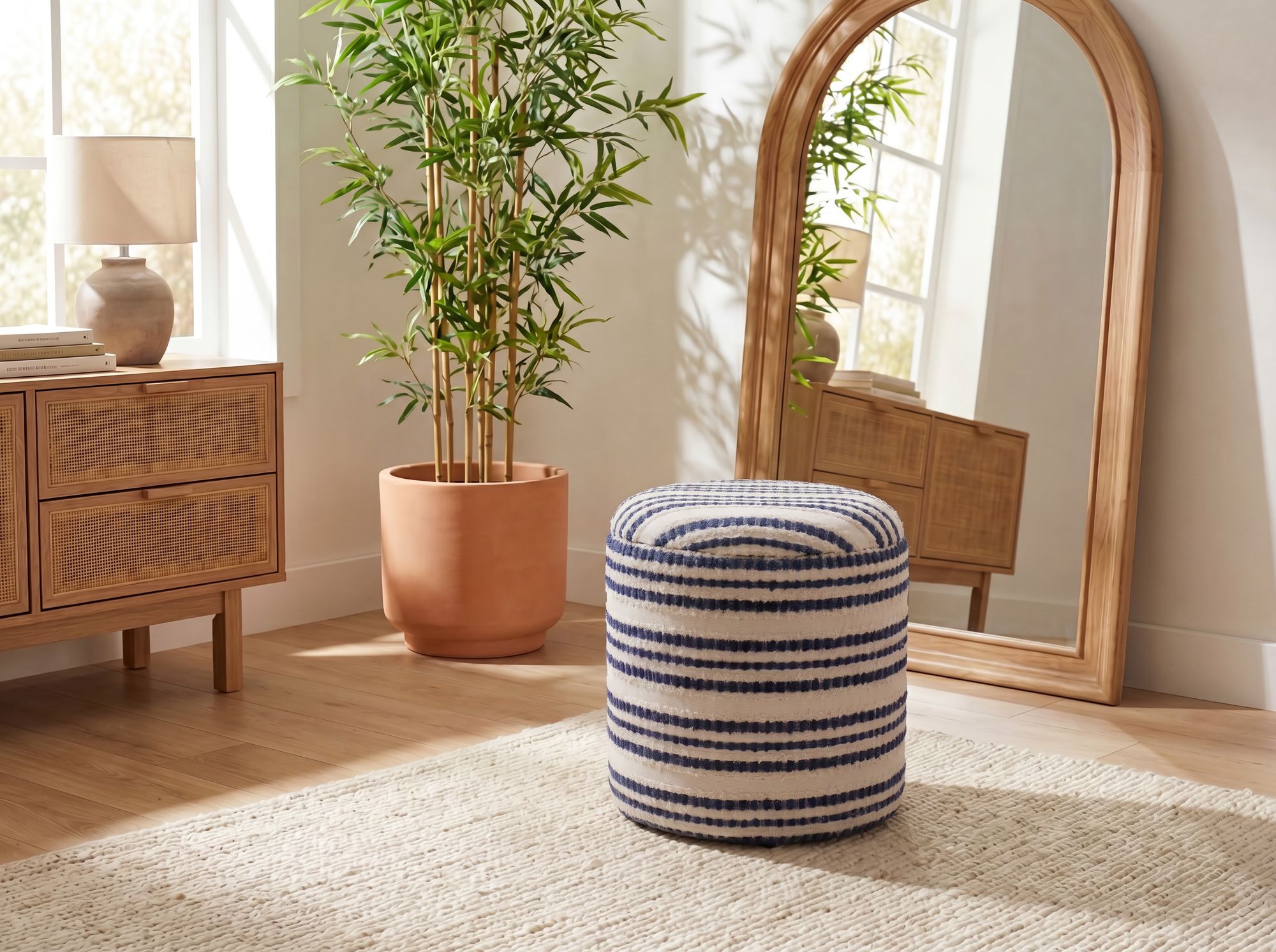 Sitzhocker Vegarshei Stoff Beige Ø 40 cm