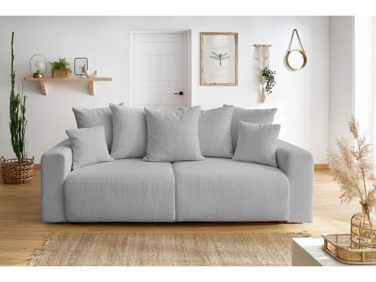 Bobochic Envy Schlafsofa 3-Sitzer mit Bettkasten Bouclé-Stoff Hellgrau