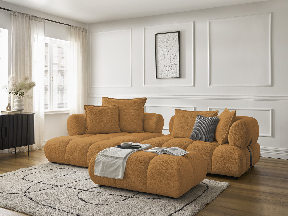 Bobochic Alya Ecksofa mit Pouf Bouclé-Stoff Gelb Ecke links