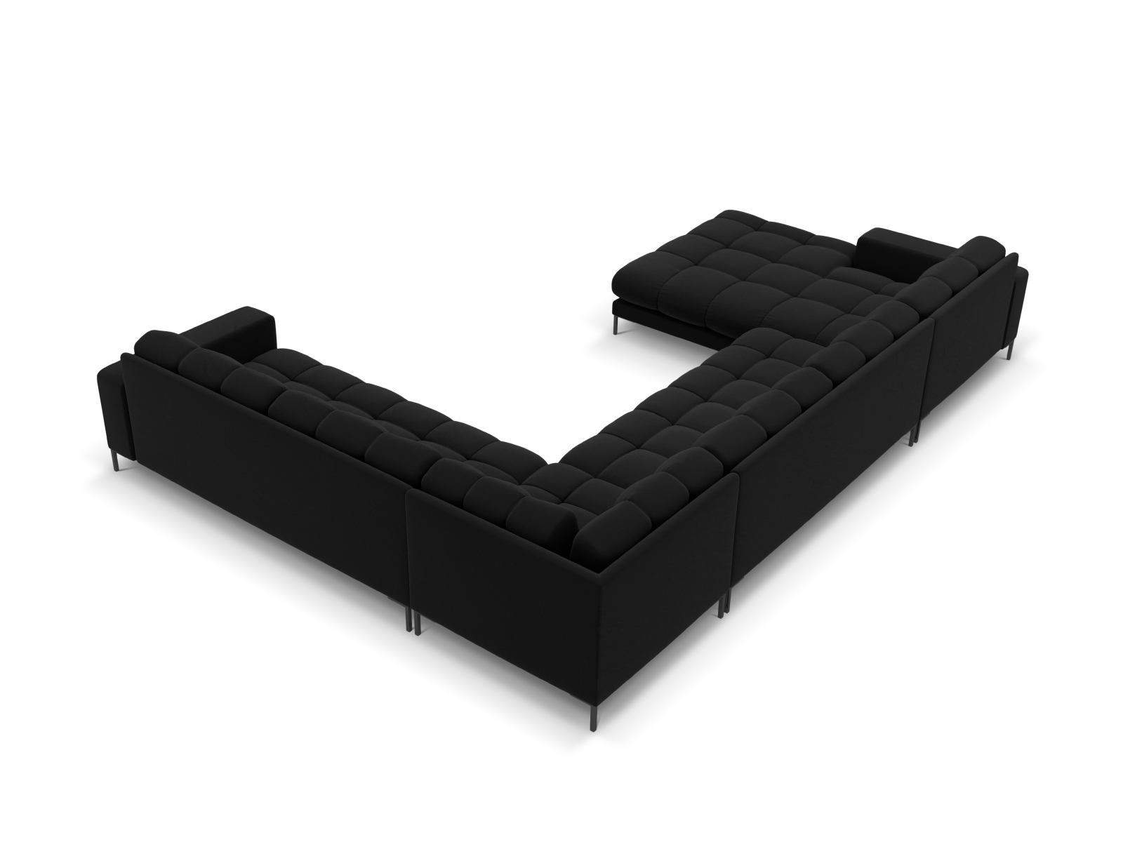 Cosmopolitan Design Panoramasofa Bali 7-Sitzer 327 cm Samt Bluvel Schwarz Rechts Beine Schwarzes Metall