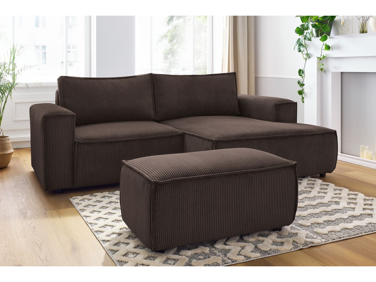 Bobochic Nihad Ecksofa mit Pouf Cordsamt Braun Ecke rechts