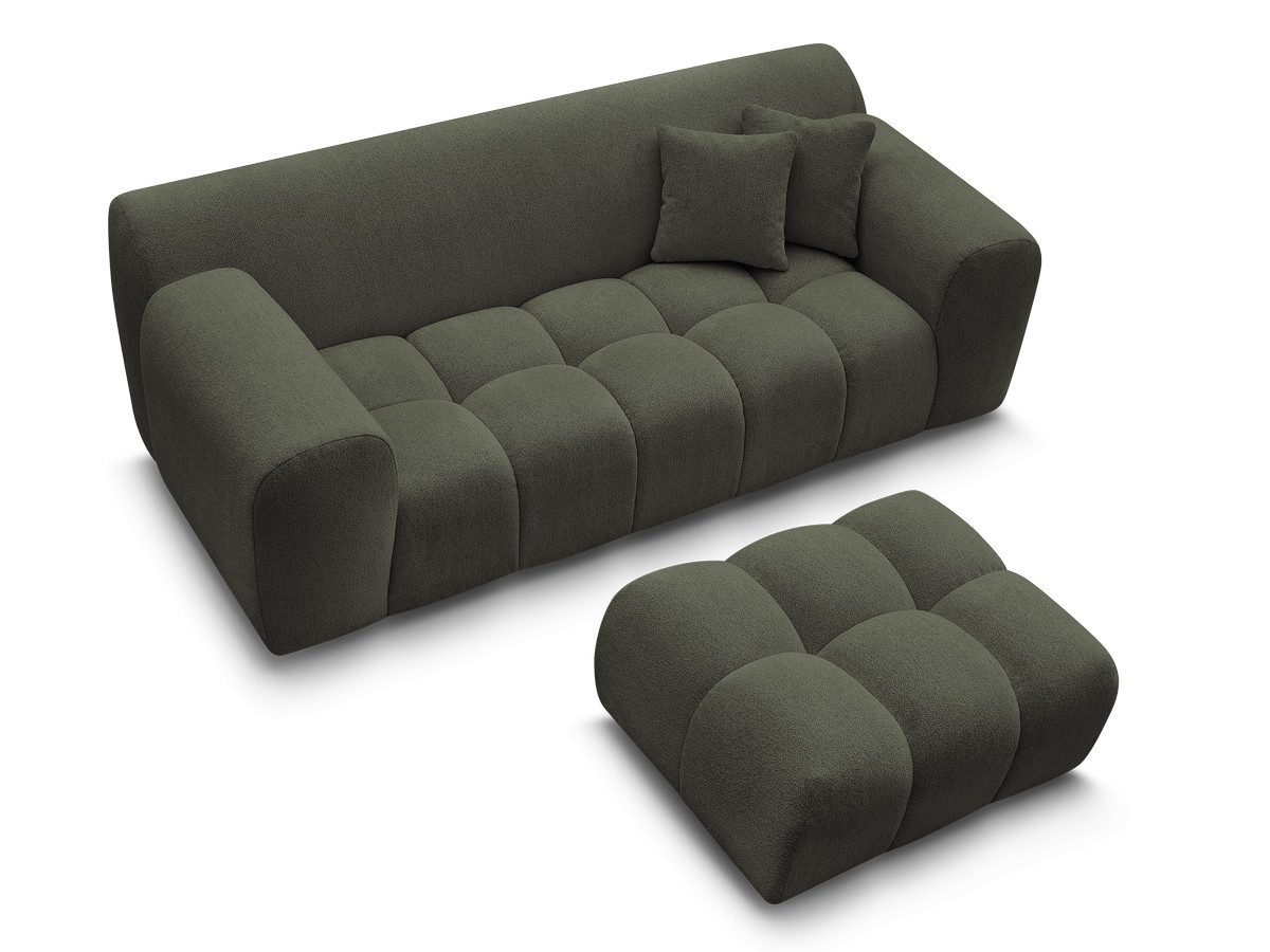 Bobochic Melisse Sofa 2-Sitzer mit Pouf Melange-Stoff Grün