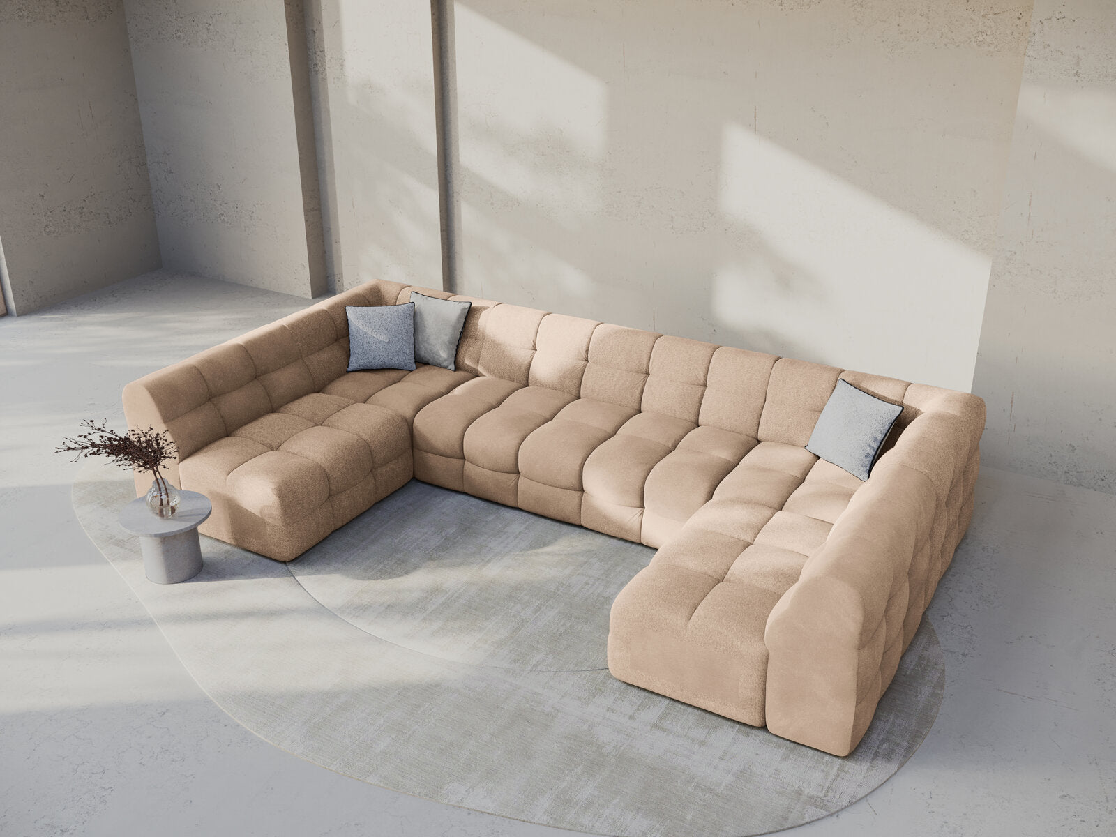 Micadoni Panorama-Sofa Kendal 7-Sitzer Samt Mandel Beige