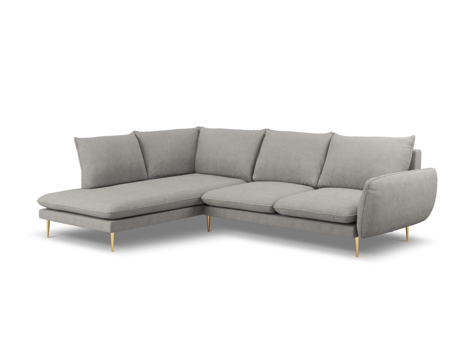 Cosmopolitan Design Ecksofa Vienna 6-Sitzer Strukturierter Stoff Asgard/Positano Hellgrau Links Beine Gold