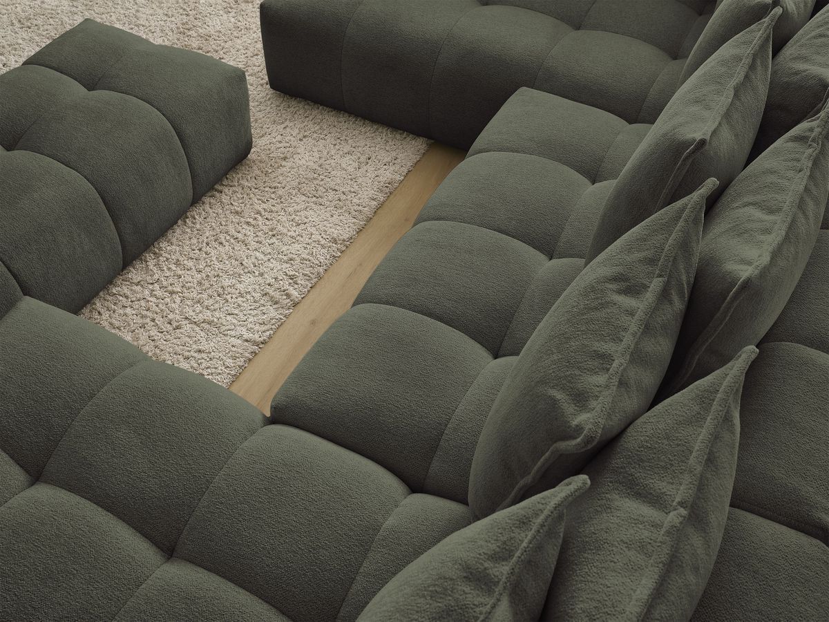 Bobochic Everest Wohnlandschaft mit Pouf, 14 Kissen Melange-Stoff Grün Ecke rechts