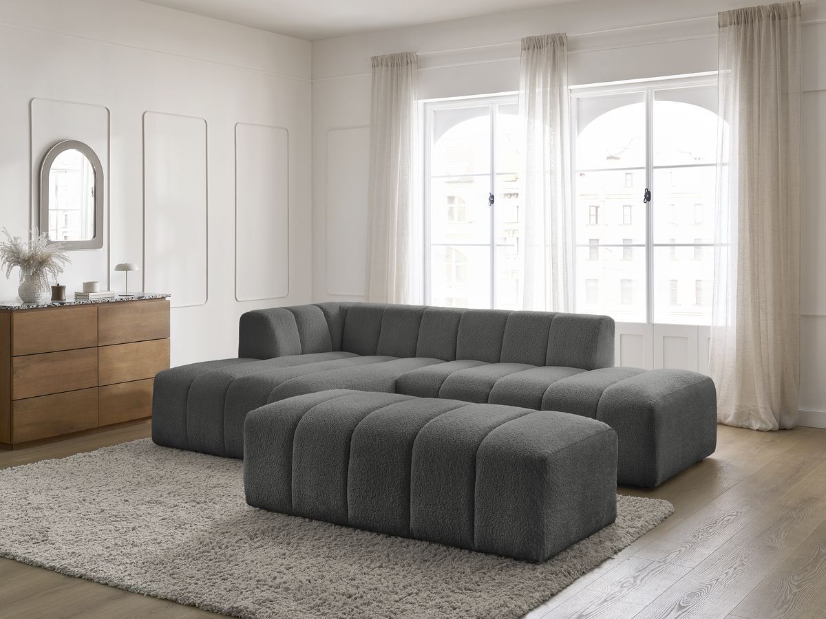 Bobochic Annecy Ecksofa mit Pouf Bouclé-Stoff Dunkelgrau Ecke links