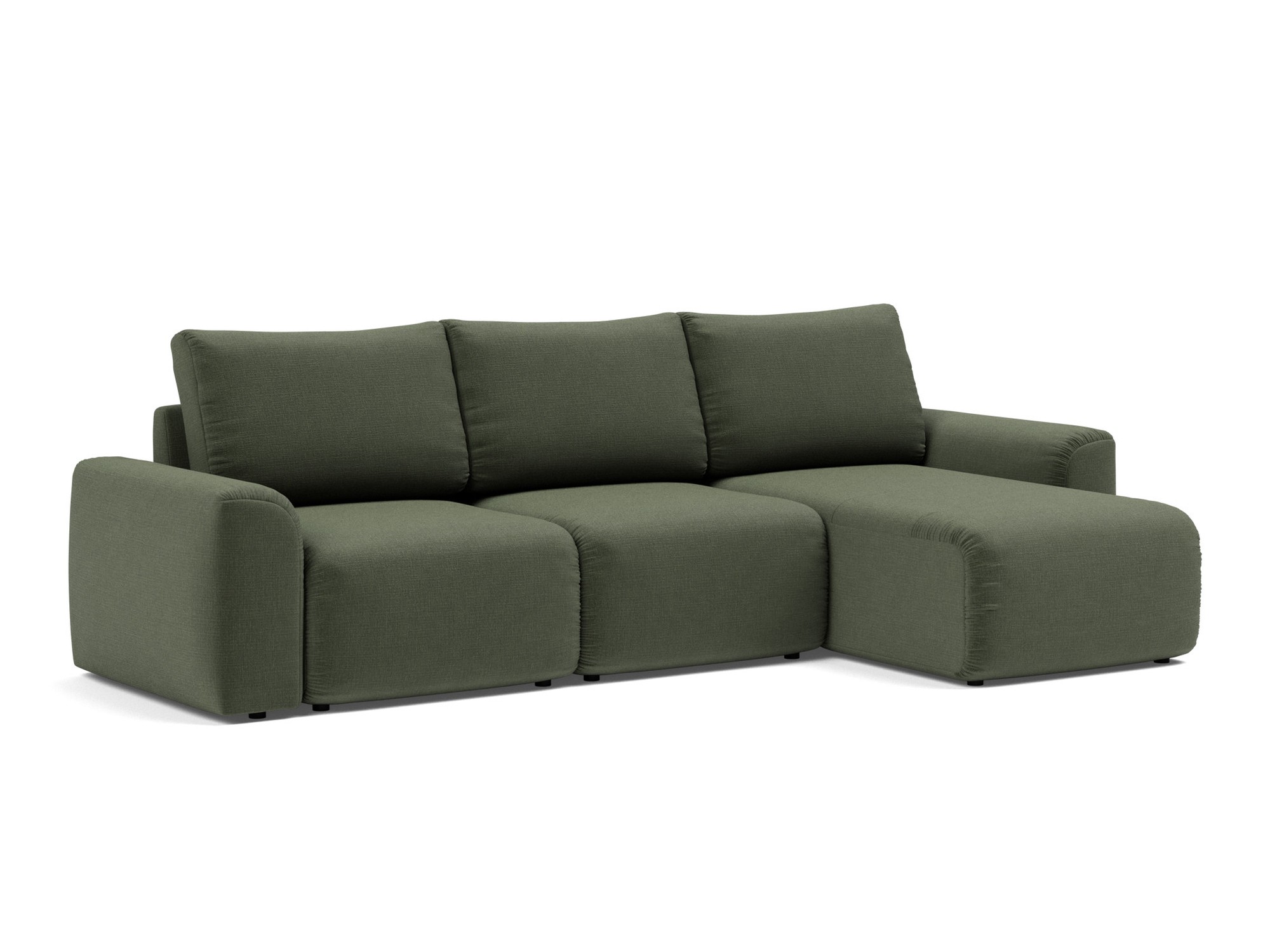 Schlafsofa Norum mit Chaiselongue und Chunky-Armlehnen Chenille Esina 413-Olive-Green