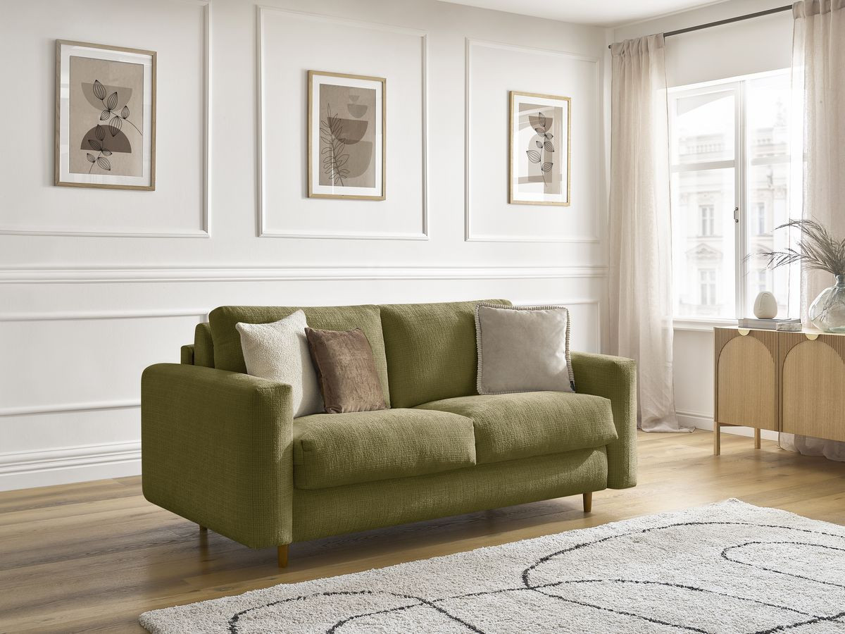 Bobochic Cocoone Schlafsofa 3-Sitzer Strukturstoff Grün, Liegefläche 160 × 200 cm