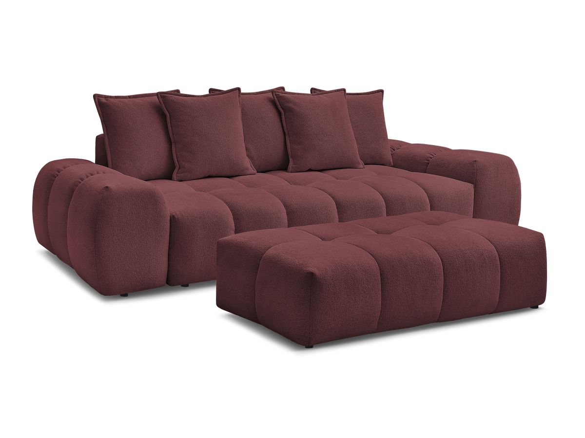 Bobochic Everest Schlafsofa 3-Sitzer mit Bettkasten und Pouf, 5 Kissen Melange-Stoff Rot