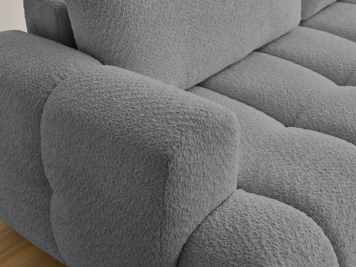 Bobochic Fuji Schlafsofa 3-Sitzer mit Bettkasten und Pouf Bouclé-Stoff Dunkelgrau