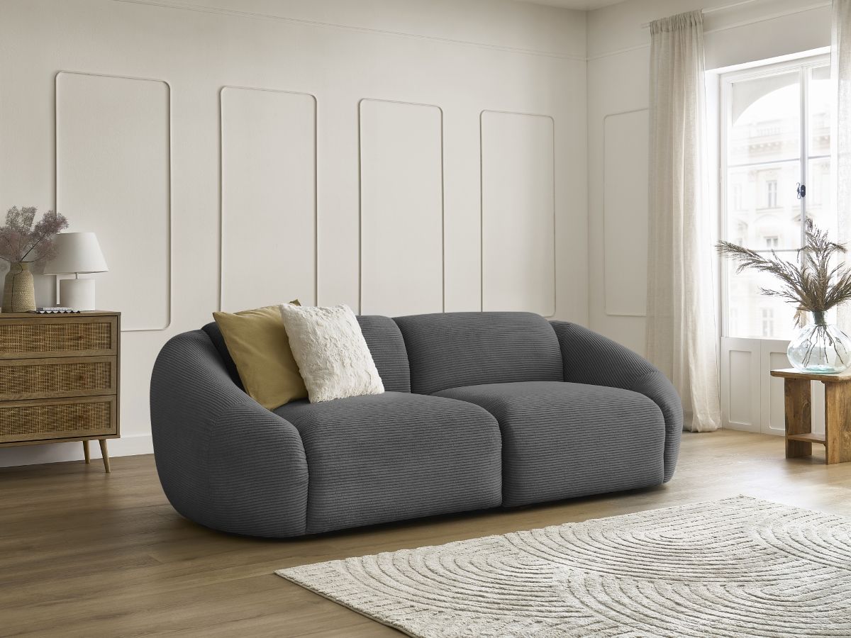 Bobochic Tina Sofa 3-Sitzer Cordsamt Dunkelgrau
