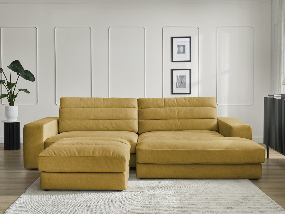 Bobochic Sierra Ecksofa mit Pouf Samt Gelb Ecke rechts