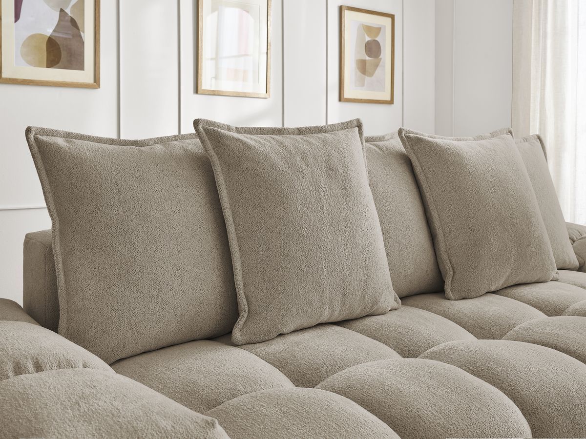 Bobochic Everest Sofa 3-Sitzer mit Pouf, 5 Kissen Melange-Stoff Taupe