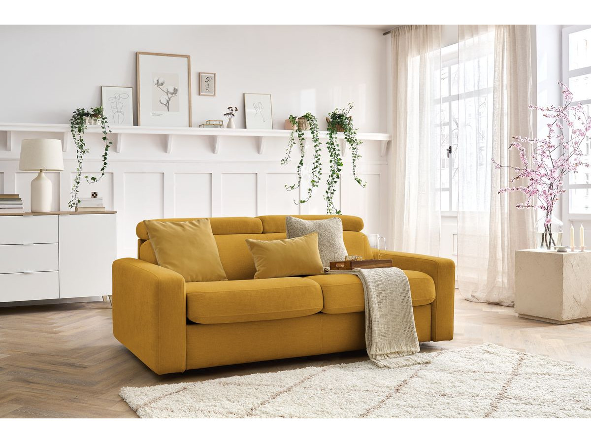 Bobochic Monaco Schlafsofa 3-Sitzer Stoff Gelb, Liegefläche 140 × 190 cm