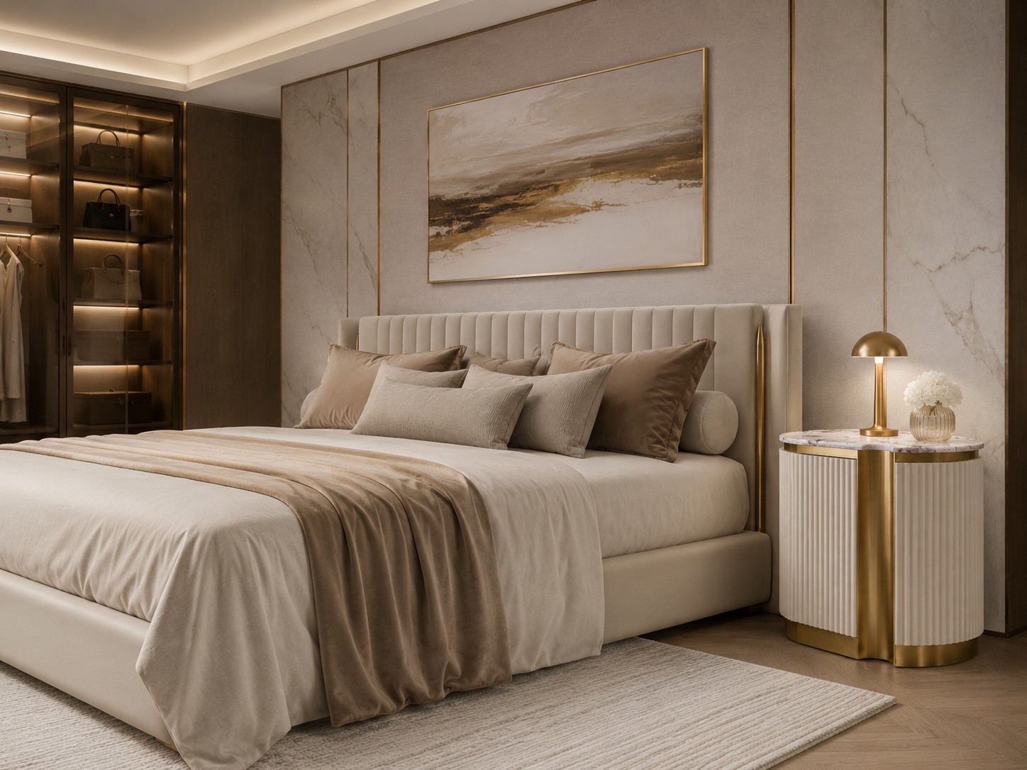 Livin Hill Nachttisch Stilig Bedroom 60 cm Ecru-Weiß, Platte Taupe/Kühles Dunkelbraun rechts