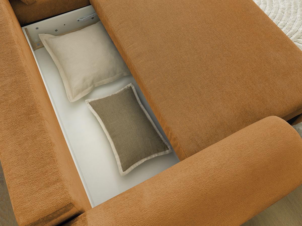 Bobochic Lucien Ecksofa mit Schlaffunktion und Bettkasten 314 × 167 cm Stoff Gelb Ecke rechts