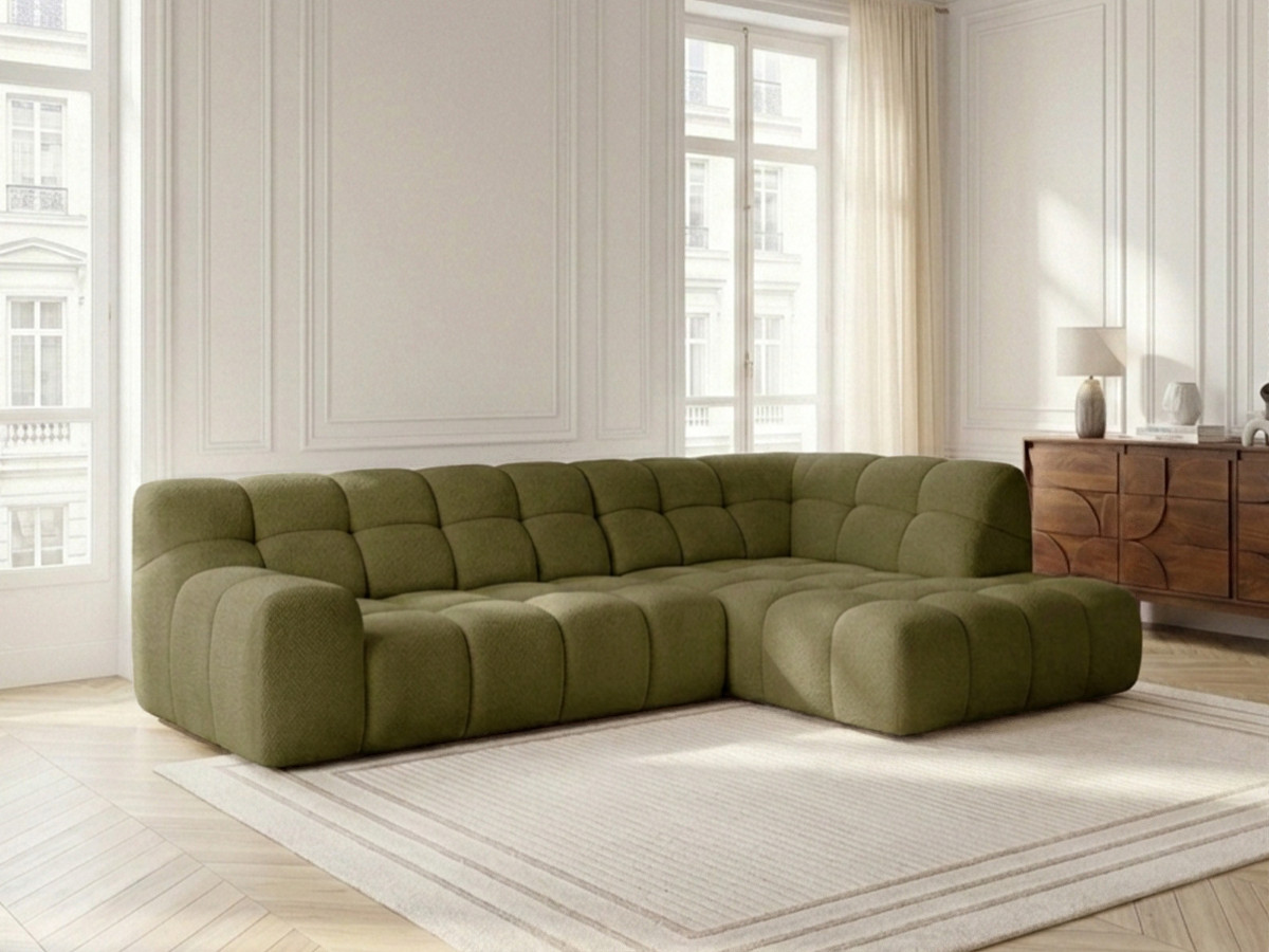 Bobochic Andre Ecksofa mit Schlaffunktion Chenille Grün Ecke rechts
