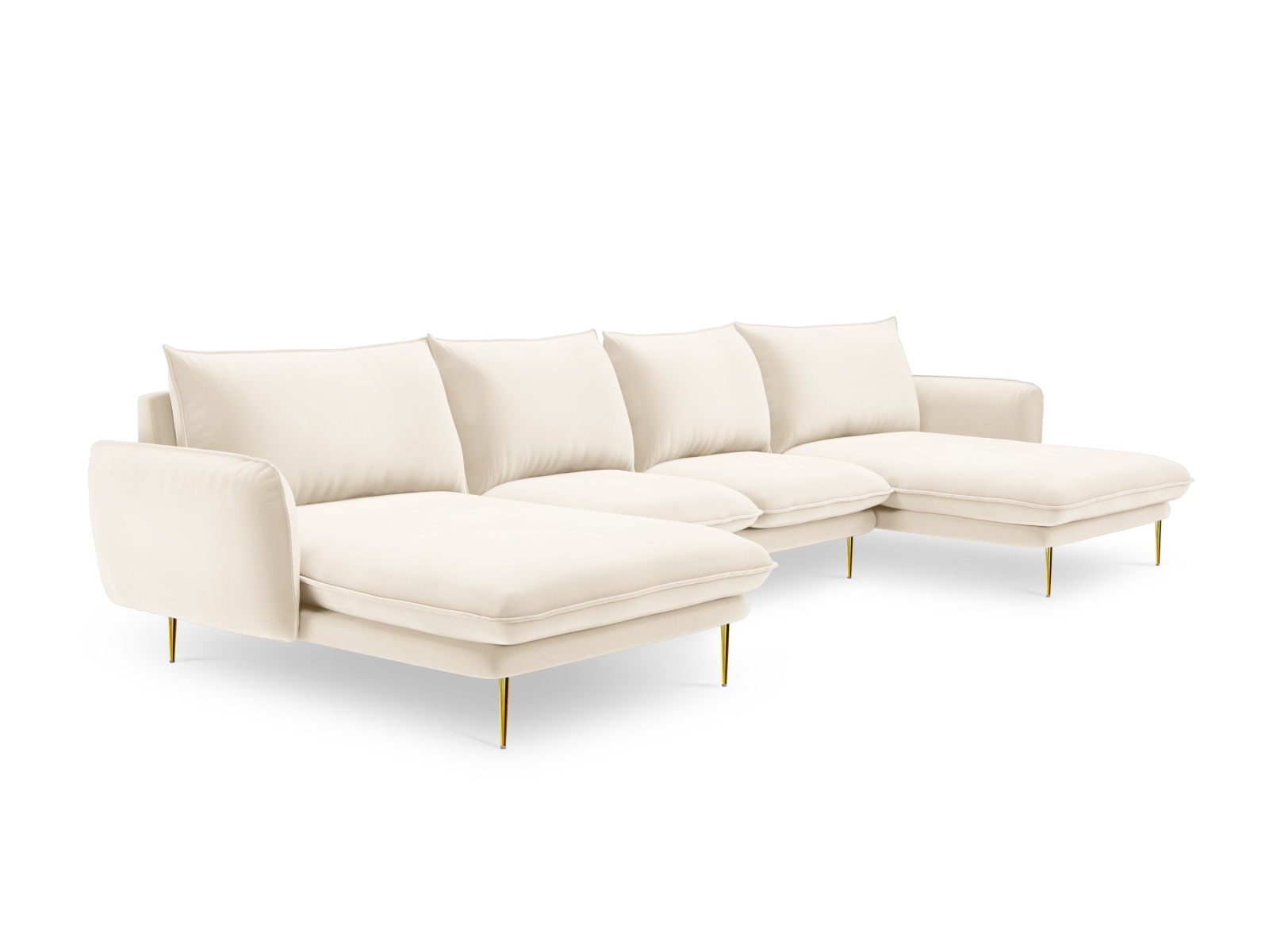 Cosmopolitan Design Panoramasofa Vienna 6-Sitzer Samt Bluvel Helles Beige Beine Gold