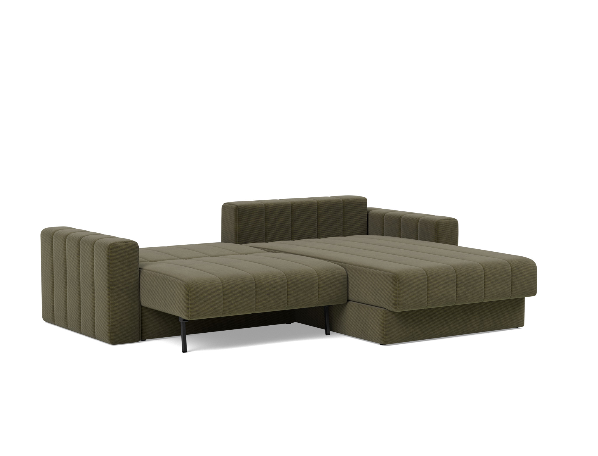 Schlafsofa Akello mit Chaiselongue und Armlehnen Kord Cordufine 316-Pine-Green