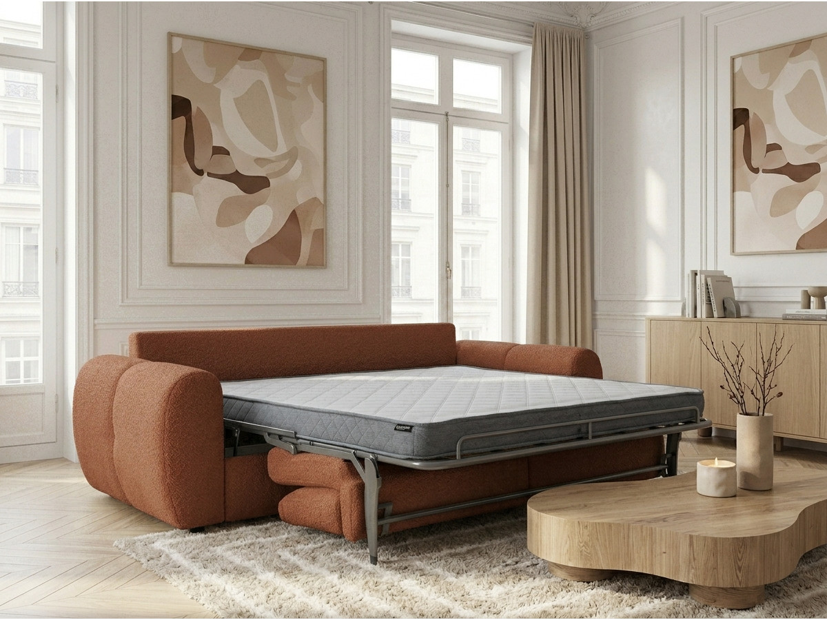 Bobochic Fuji Schlafsofa 3-Sitzer Bouclé-Stoff Orange