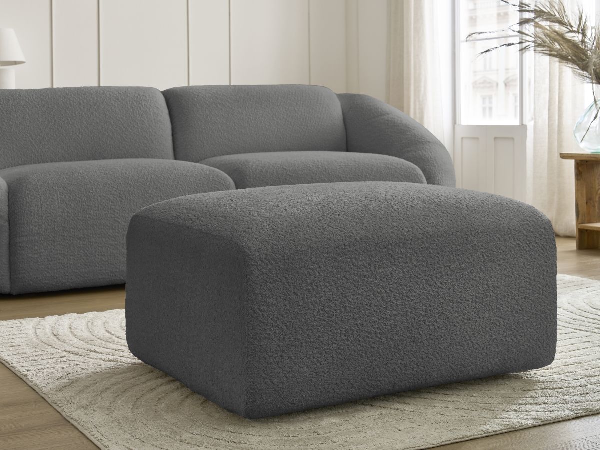 Bobochic Tina Sofa 4-Sitzer mit Pouf Bouclé-Stoff Dunkelgrau