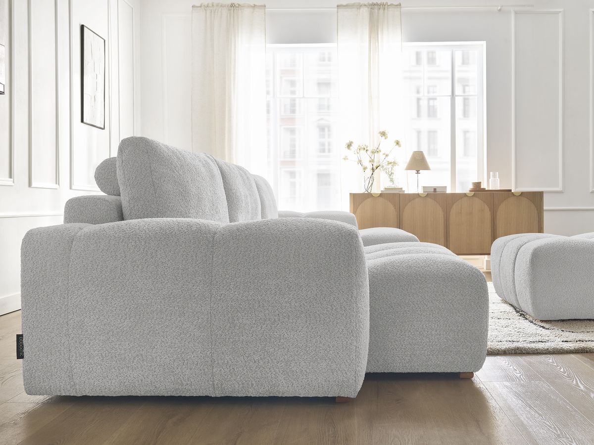 Bobochic Anakin Wohnlandschaft mit Pouf, 3 Kissen Bouclé-Stoff Hellgrau