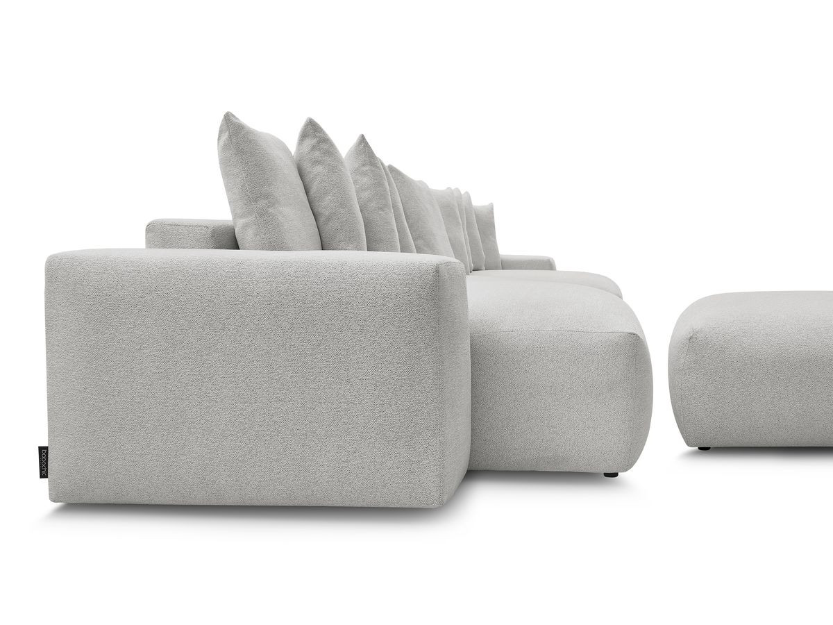 Bobochic Voltaire Wohnlandschaft mit Pouf 420 × 174 cm, Liegefläche 135 × 345 cm Melange-Stoff Hellgrau