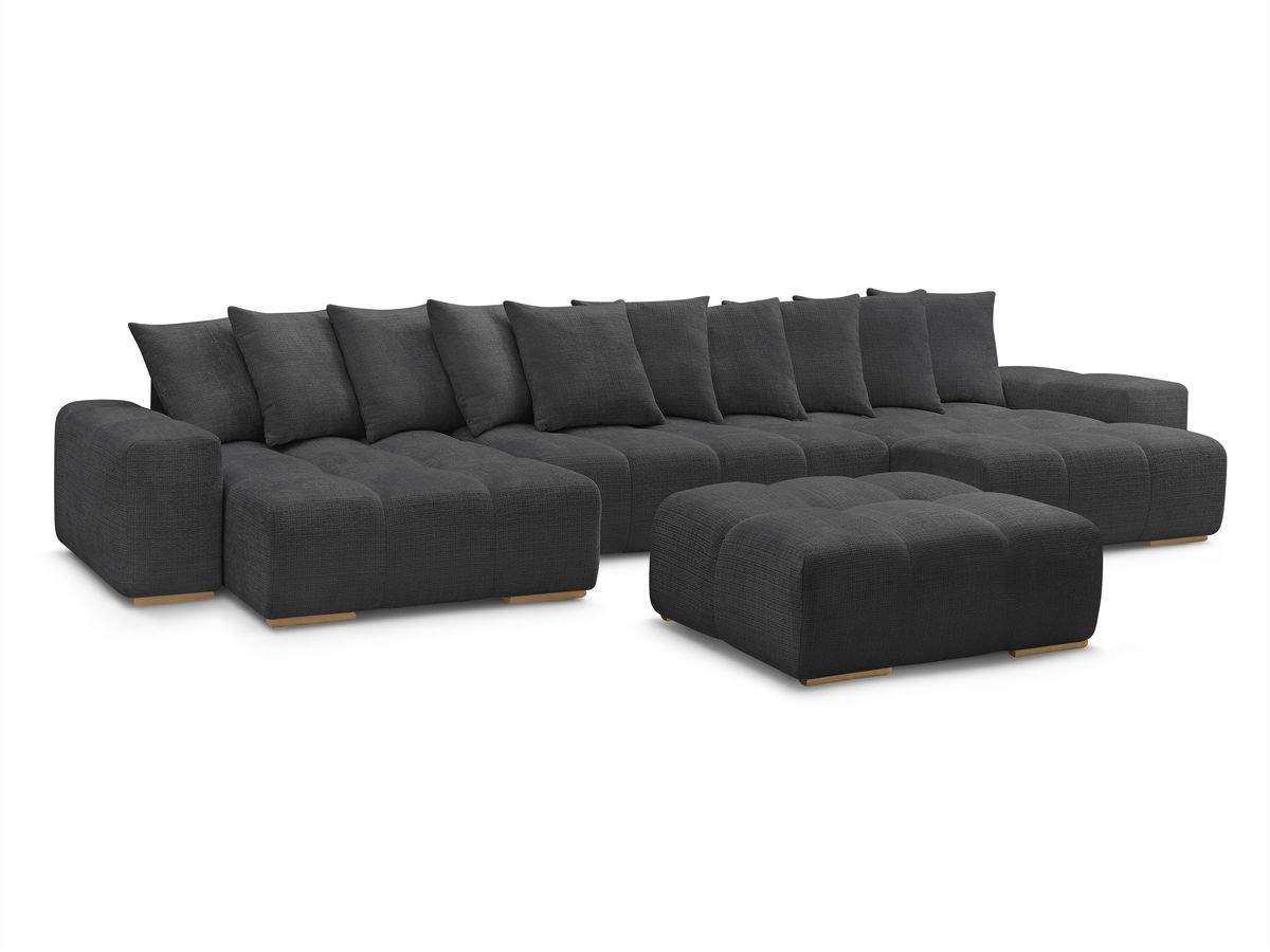 Bobochic Anakin Wohnlandschaft mit Pouf, 10 Kissen Strukturstoff Schwarz