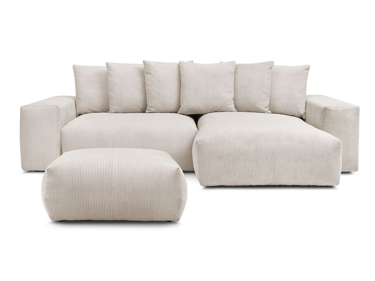 Bobochic Voltaire Ecksofa mit Schlaffunktion und Bettkasten und Pouf Cordsamt Beige