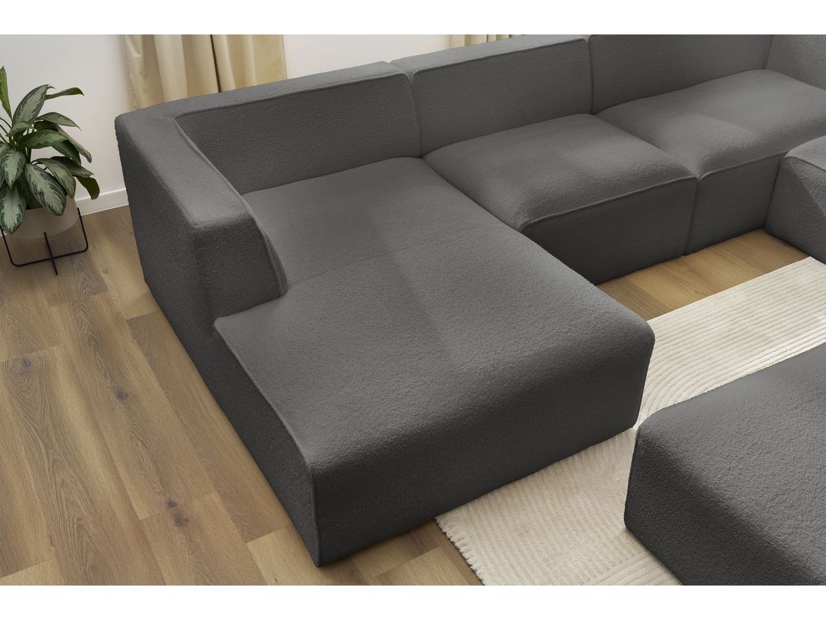 Bobochic Megeve Wohnlandschaft mit Pouf Bouclé-Stoff Dunkelgrau Ecke links