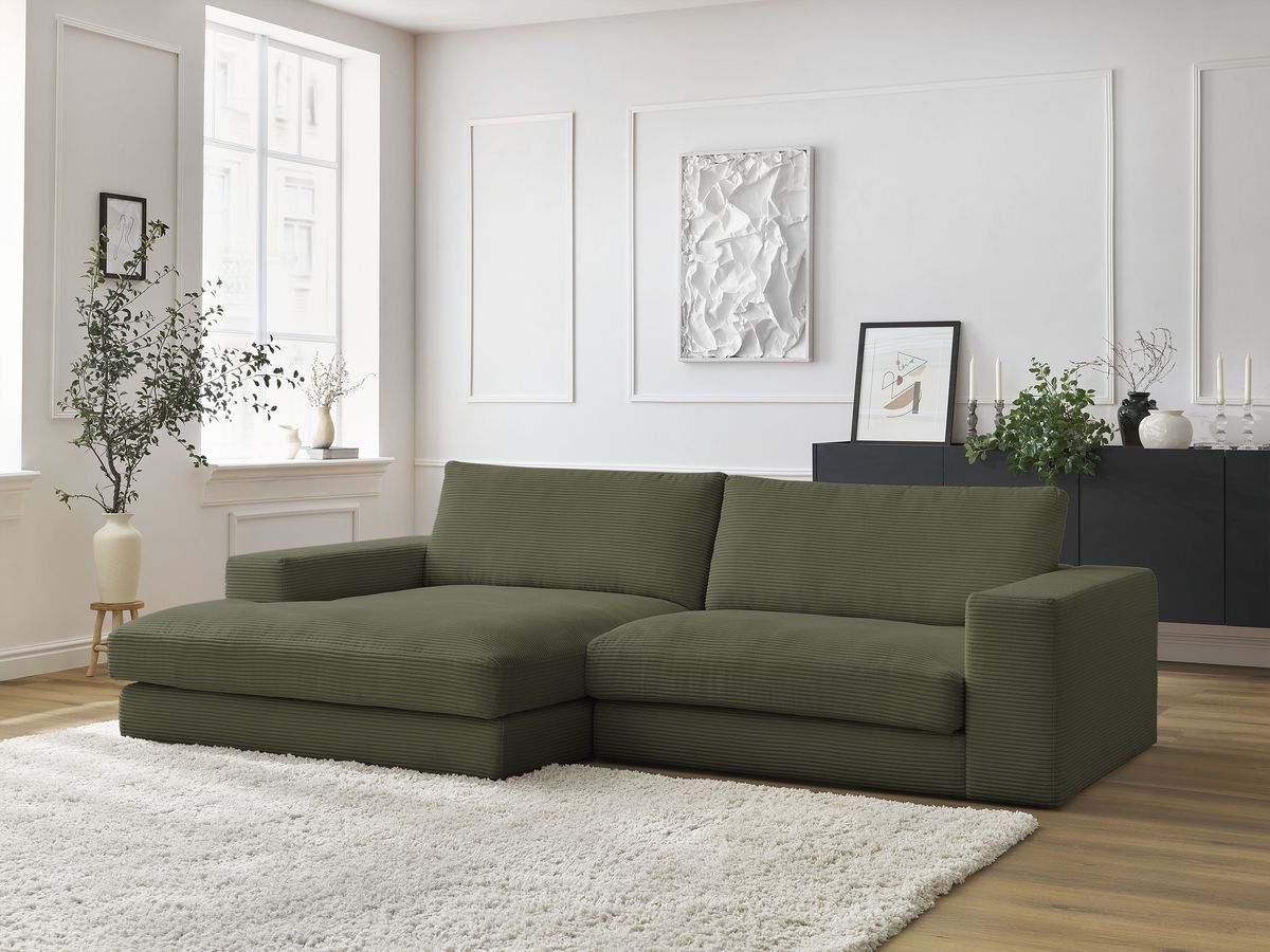 Bobochic Leonard Ecksofa 274 × 159 cm Cordsamt Hellgrün Ecke links