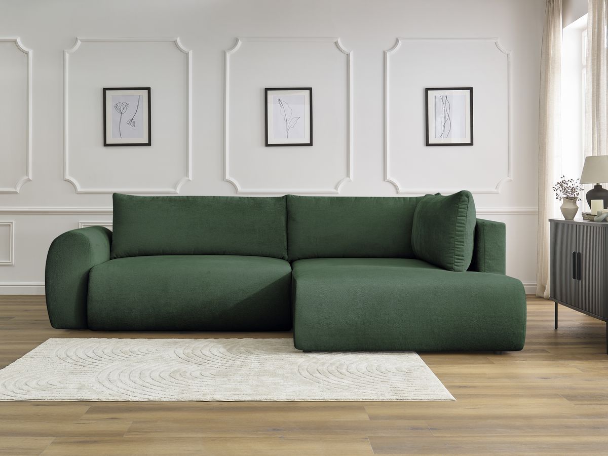 Bobochic Lucien Ecksofa mit Schlaffunktion und Bettkasten 296 × 198 cm Stoff Grün Ecke rechts