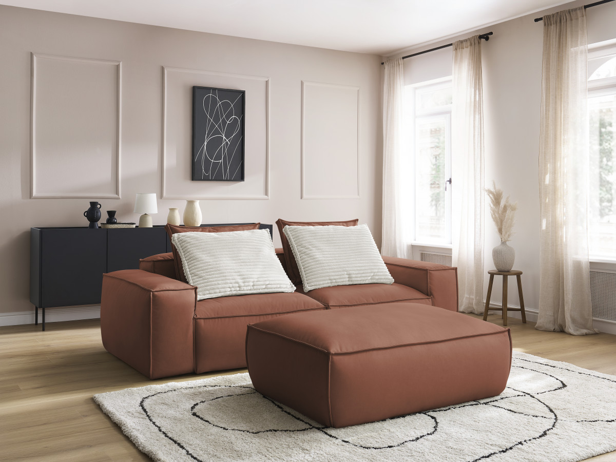 Bobochic Boheme Sofa 3-Sitzer mit Pouf Kunstleder Dunkelbraun